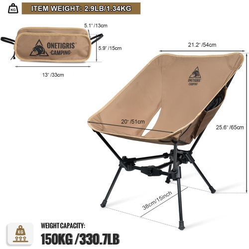 Chaise de camping de PetginHome, chaise de randonnée pliable et légère avec sac à dos, capacité 330&nbsp;lb compacte et portative - Brun cooyote