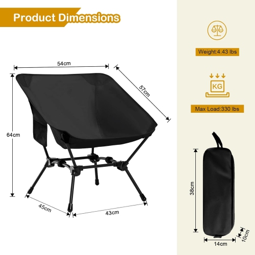 PetginHome-High Back Folding Camping Chair, Removable Pillow, Side Pocket & Carry Bag,Compact & Heavy Duty for Outdoor Camp,Hiking,Picnic, lowback