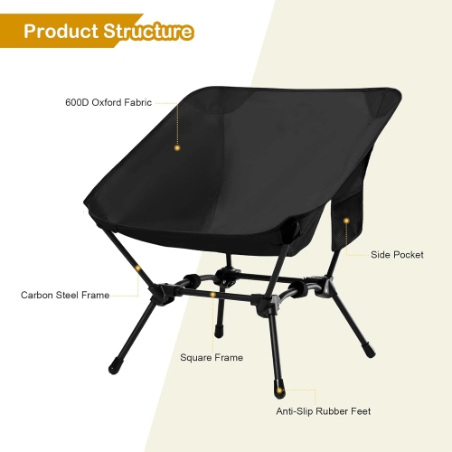 PetginHome-High Back Folding Camping Chair, Removable Pillow, Side Pocket & Carry Bag,Compact & Heavy Duty for Outdoor Camp,Hiking,Picnic, lowback