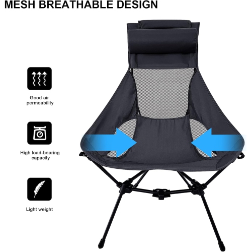 PetginHome-High Back Folding Camping Chair, Removable Pillow, Side Pocket & Carry Bag,Compact & Heavy Duty for Outdoor Camp,Hiking,Picnic,Beach
