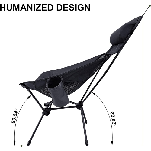 PetginHome-High Back Folding Camping Chair, Removable Pillow, Side Pocket & Carry Bag,Compact & Heavy Duty for Outdoor Camp,Hiking,Picnic,Beach