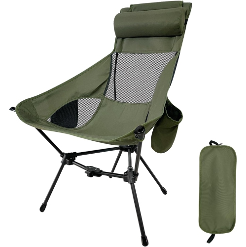 PetginHome-High Back Folding Camping Chair, Removable Pillow, Side Pocket & Carry Bag,Compact & Heavy Duty for Outdoor Camp,Hiking,Picnic,Beach Backp
