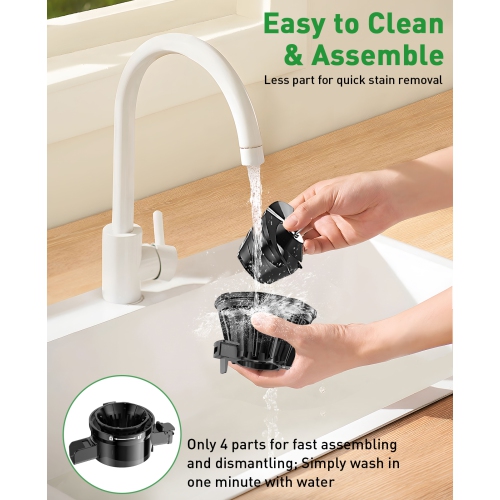 GlowWise Cold press juicer with built-in blades and a 4.35" wide chute for whole fruits/veggies. Quiet, easy to clean, and high juice yield for