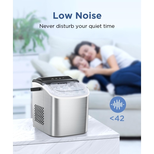 COWSAR Ice Maker Countertop, Stainless Steel Portable Ice Maker Machine with Self-Cleaning, 26.5lbs/24Hrs, 6 Mins/9 Pcs Bullet Ice, Perfectly for