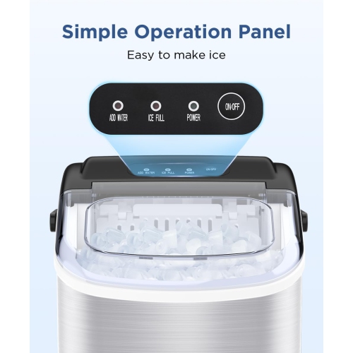 COWSAR Ice Maker Countertop, Stainless Steel Portable Ice Maker Machine with Self-Cleaning, 26.5lbs/24Hrs, 6 Mins/9 Pcs Bullet Ice, Perfectly for