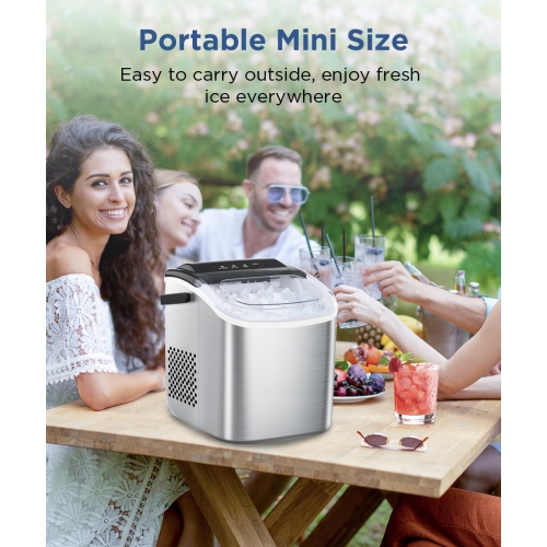COWSAR Ice Maker Countertop, Stainless Steel Portable Ice Maker Machine with Self-Cleaning, 26.5lbs/24Hrs, 6 Mins/9 Pcs Bullet Ice, Perfectly for