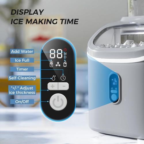 COWSAR Countertop Ice Maker 30LBS/24H Portable Ice Machine w/ Top External Water Tank Self-Cleaning Function 16 Pcs Ice Cube/13 Mins Ice Scoop &