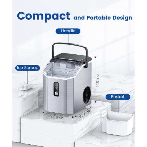 COWSAR Nugget Ice Maker Countertop Portable Ice Makers w/ Soft Chewable Ice 34lbs/24H One-Click Operation Auto-Cleaning Pebble Ice Maker Machine w/