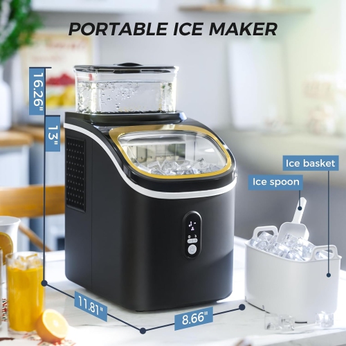 COWSAR Countertop Ice Maker 30LBS/24H Portable Ice Machine w/ Top External Water Tank Self-Cleaning Function 16 Pcs Ice Cube/13 Mins Ice Scoop &