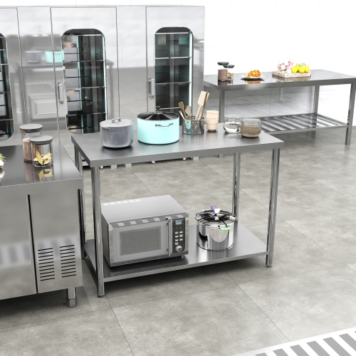 HOMCOM Stainless Steel Prep Table, 24 x 47 x 34 Inch, Heavy Duty Metal Work Table with Shelf, Workbench for Commercial, Restaurant, Hotel, Kitchen,