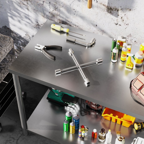 HOMCOM Stainless Steel Prep Table, 24 x 47 x 34 Inch, Heavy Duty Metal Work Table with Shelf, Workbench for Commercial, Restaurant, Hotel, Kitchen,