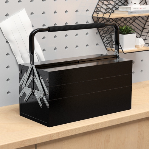 DURHAND 18" Metal Tool Box, Portable 5-Tray Cantilever Steel Tool Chest Cabinet for Garage and Warehouse, Black