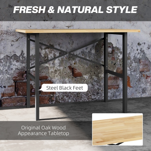 HOMCOM – Table de travail de 46&nbsp;po, dessus en bois de chêne, support en X en acier robuste, poste de travail haute stabilité, assemblage facile