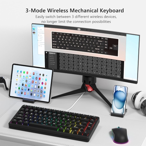 Womier SK75 75% Keyboard with Full Aluminum Wireless Mechanical Gaming Keyboard, VIA Custom Keyboard, Pre-lubed POM Switches RGB Creamy Gaming
