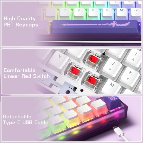 Womier 60% Percent Keyboard,WK61 Mechanical RGB Wired Gaming Keyboard,Hot-Swappable Creamy Keyboard with PBT Keycaps,Linear Red Switch for