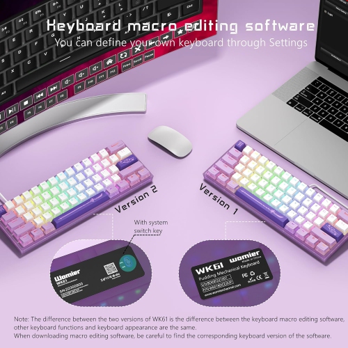 Womier 60% Percent Keyboard,WK61 Mechanical RGB Wired Gaming Keyboard,Hot-Swappable Creamy Keyboard with PBT Keycaps,Linear Red Switch for
