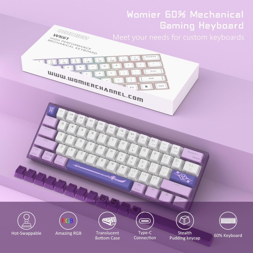 Womier 60% Percent Keyboard,WK61 Mechanical RGB Wired Gaming Keyboard,Hot-Swappable Creamy Keyboard with PBT Keycaps,Linear Red Switch for