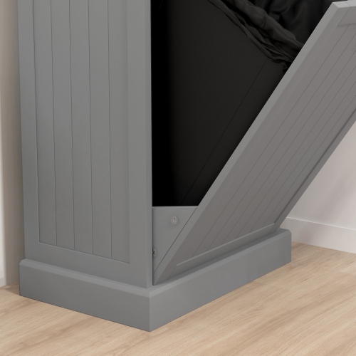 HOMCOM Tilt Out Trash Cabinet, Hidden Garbage Bin Cabinet with Drawer and Solid Wood Countertop, Free Standing Kitchen Trash Can Holder, Grey