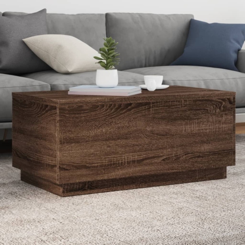 vidaXL Coffee Table with LED Lights Brown Oak 90x50x40 cm