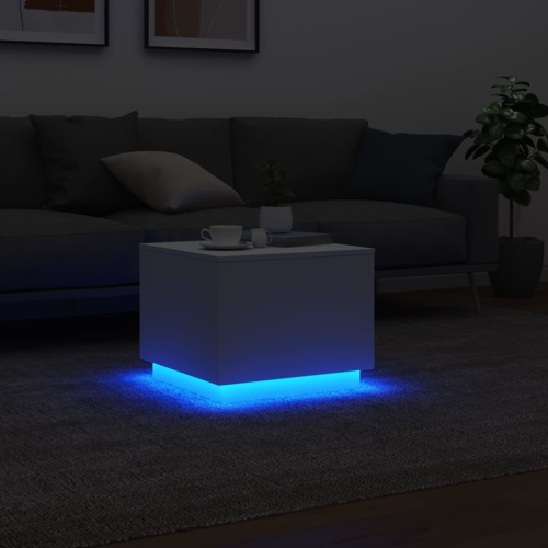 vidaXL Coffee Table with LED Lights White 50x50x40 cm