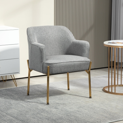 HOMCOM Fabric Accent Chair, Armchair, Modern Living Room Chair with Gold Metal Legs and Thick Padding for Bedroom, Grey