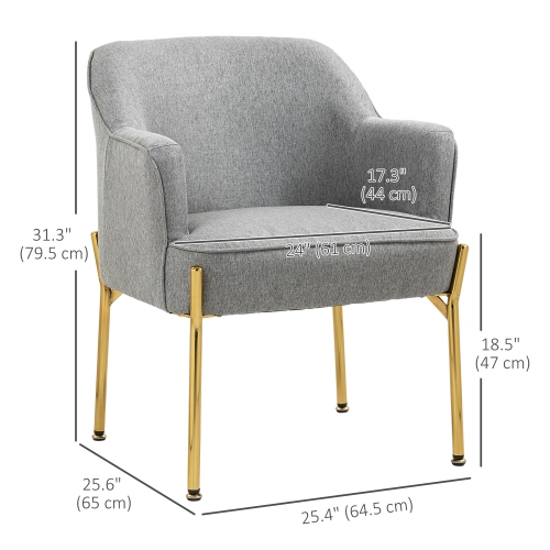 HOMCOM Fabric Accent Chair, Armchair, Modern Living Room Chair with Gold Metal Legs and Thick Padding for Bedroom, Grey