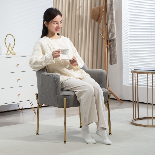 HOMCOM Fabric Accent Chair, Armchair, Modern Living Room Chair with Gold Metal Legs and Thick Padding for Bedroom, Grey