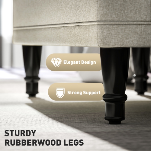 HOMCOM Storage Ottoman, Linen Fabric End of Bed Bench with Soft Close Lid, Button Tufted Storage Bench for Living Room, Entryway or Bedroom, 31.5" x