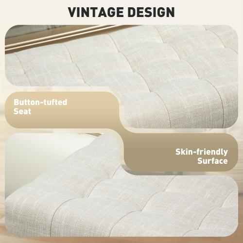 HOMCOM Storage Ottoman, Linen Fabric End of Bed Bench with Soft Close Lid, Button Tufted Storage Bench for Living Room, Entryway or Bedroom, 31.5" x