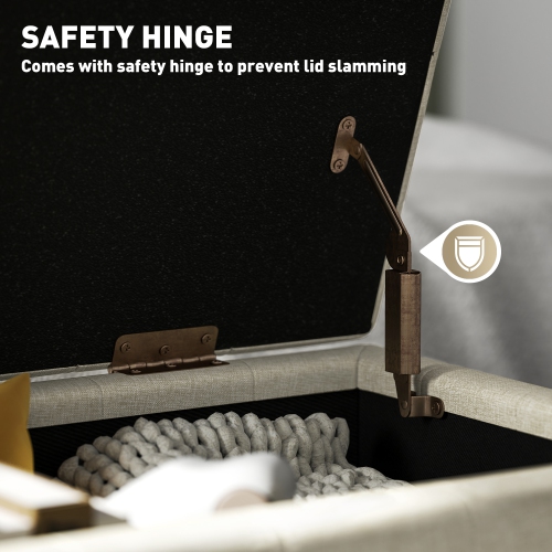 HOMCOM Storage Ottoman, Linen Fabric End of Bed Bench with Soft Close Lid, Button Tufted Storage Bench for Living Room, Entryway or Bedroom, 31.5" x