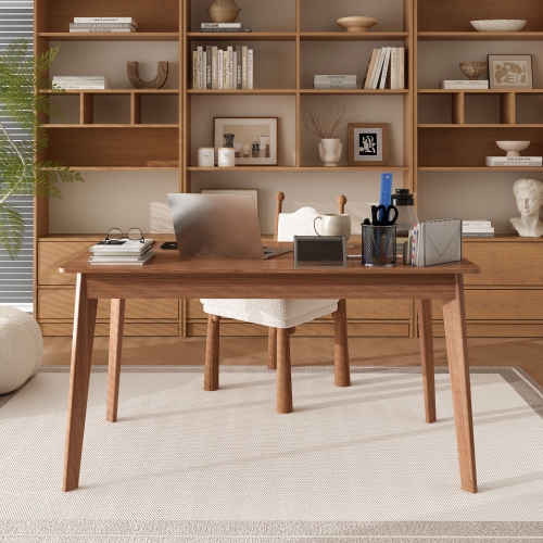 Homsee Modern Wooden Writing Desk with Two Storage Drawers, Home Office Table, Dark Brown