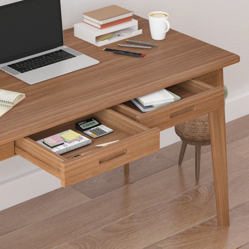 Homsee Modern Wooden Writing Desk with Two Storage Drawers, Home Office Table, Dark Brown