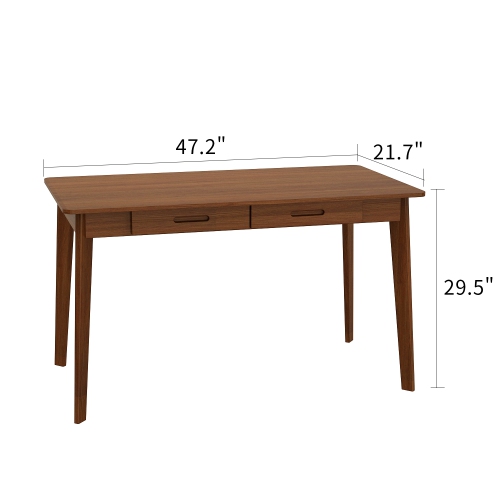 Homsee Modern Wooden Writing Desk with Two Storage Drawers, Home Office Table, Dark Brown