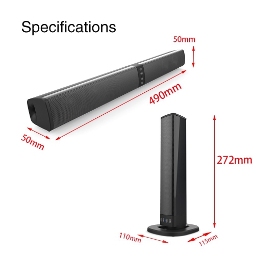 Portable Surround Sound Bar Wireless Subwoofer 2 Speaker System Home Theater