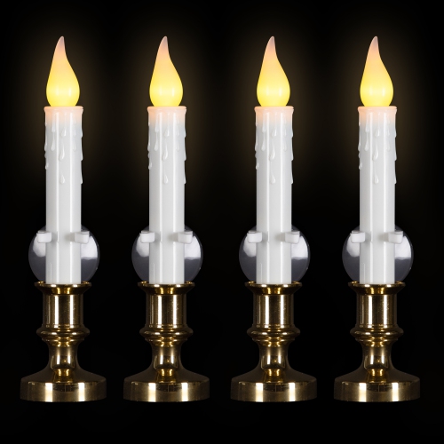 LED Flickering Window Candle with Timer - 8.5" - Brass and White - Set of 4