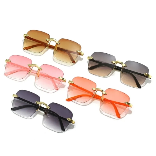 Lunettes de soleil Carrées Femme Créateur de la marque Mode Rimless Lunettes de soleil dégradées Lunettes de soleil Verre coupant Lunettes sans cadre