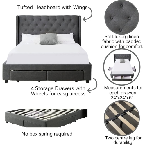 Lit avec rangement à 4 tiroirs Brittany