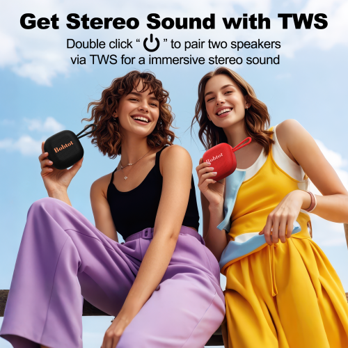 Bobtot Portable Bluetooth Wireless Speaker - IPX7 Waterproof Small Shower Speakers with 10W Peak Loud Stereo Sound, 16 Hours Playtime, Rich Bass,