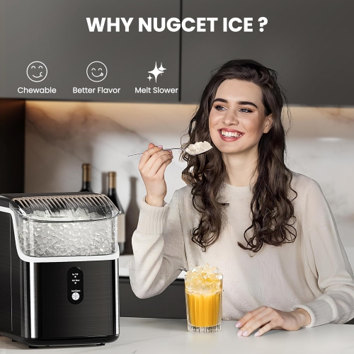 ZAFRO Nugget Ice Maker Countertop, Pebble Ice Maker with Chewable Ice, 34lbs/Day, One-Click Operation, Self-Cleaning Ice Machine, Pellet Ice Maker