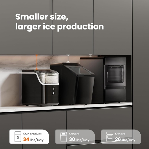 ZAFRO Nugget Ice Maker Countertop, Pebble Ice Maker with Chewable Ice, 34lbs/Day, One-Click Operation, Self-Cleaning Ice Machine, Pellet Ice Maker
