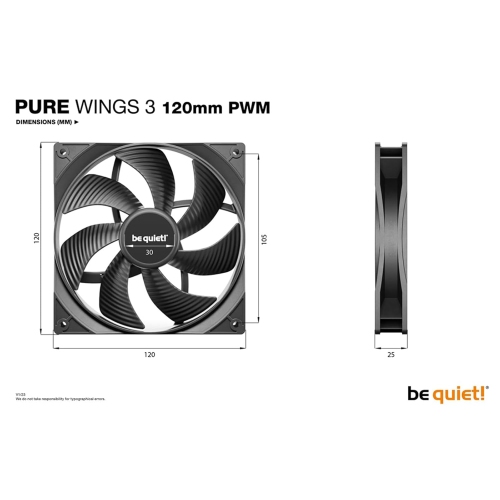 be quiet! Pure Wings 3 120mm PWM Fan, high Maximum Speed, Low Minimum Speed, optimised Fan Frame, exceptionally high air Pressure, Very Quiet