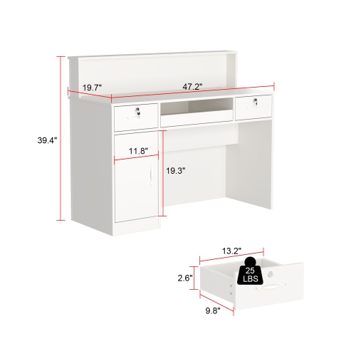 Homsee Reception Desk with Counter, Retail Checkout Desk with Lighted Display Shelf & Lockable Drawers for Salon or Office,White