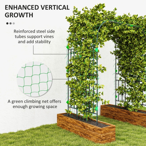 Outsunny Garden Arch Trellis, 8 FT Tall Metal Plant Trellis Support with Trellis Netting, Outdoor Archway Trellis for Climbing Plants, Vegetables,