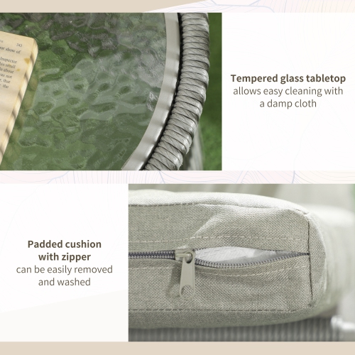 Outsunny 3 Pieces Wicker Patio Furniture Set, Rattan Bistro Set with Coffee Table and Cushions, Outdoor Conversation Set for Garden, Porch, Balcony,