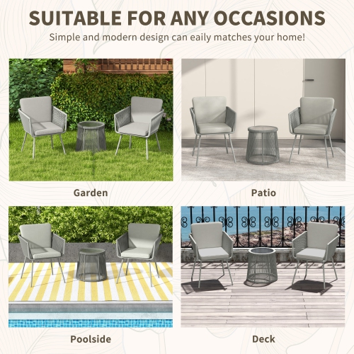 Outsunny 3 Pieces Wicker Patio Furniture Set, Rattan Bistro Set with Coffee Table and Cushions, Outdoor Conversation Set for Garden, Porch, Balcony,