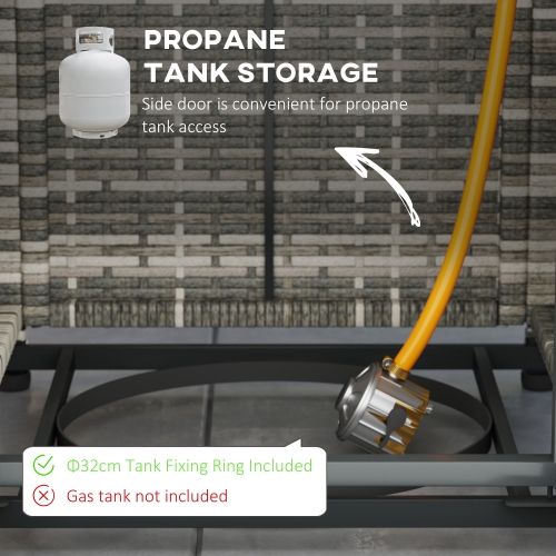 Outsunny 28 Inch Outdoor Propane Fire Pit Table, 40,000 BTU Rattan Gas Fire Pit Table with Rain Cover, Mesh Lid and Lava Stone, Square Propane Fire