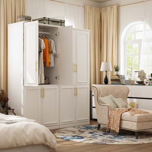 Homsee Wardrobe with Shelves and Hanging Rods for Bedroom Storage, White