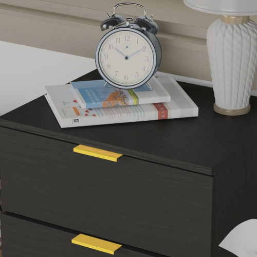 Homsee Black Nightstand with 2 Drawers and Gold Metal Legs, Sleek and Functional Bedside Table,Black