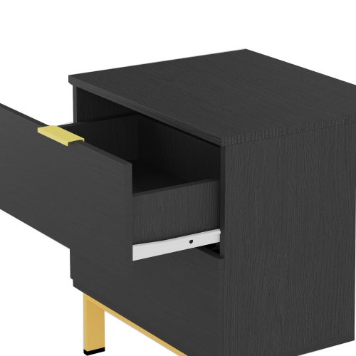 Homsee Black Nightstand with 2 Drawers and Gold Metal Legs, Sleek and Functional Bedside Table,Black