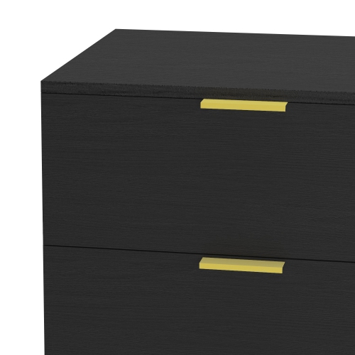 Homsee Black Nightstand with 2 Drawers and Gold Metal Legs, Sleek and Functional Bedside Table,Black